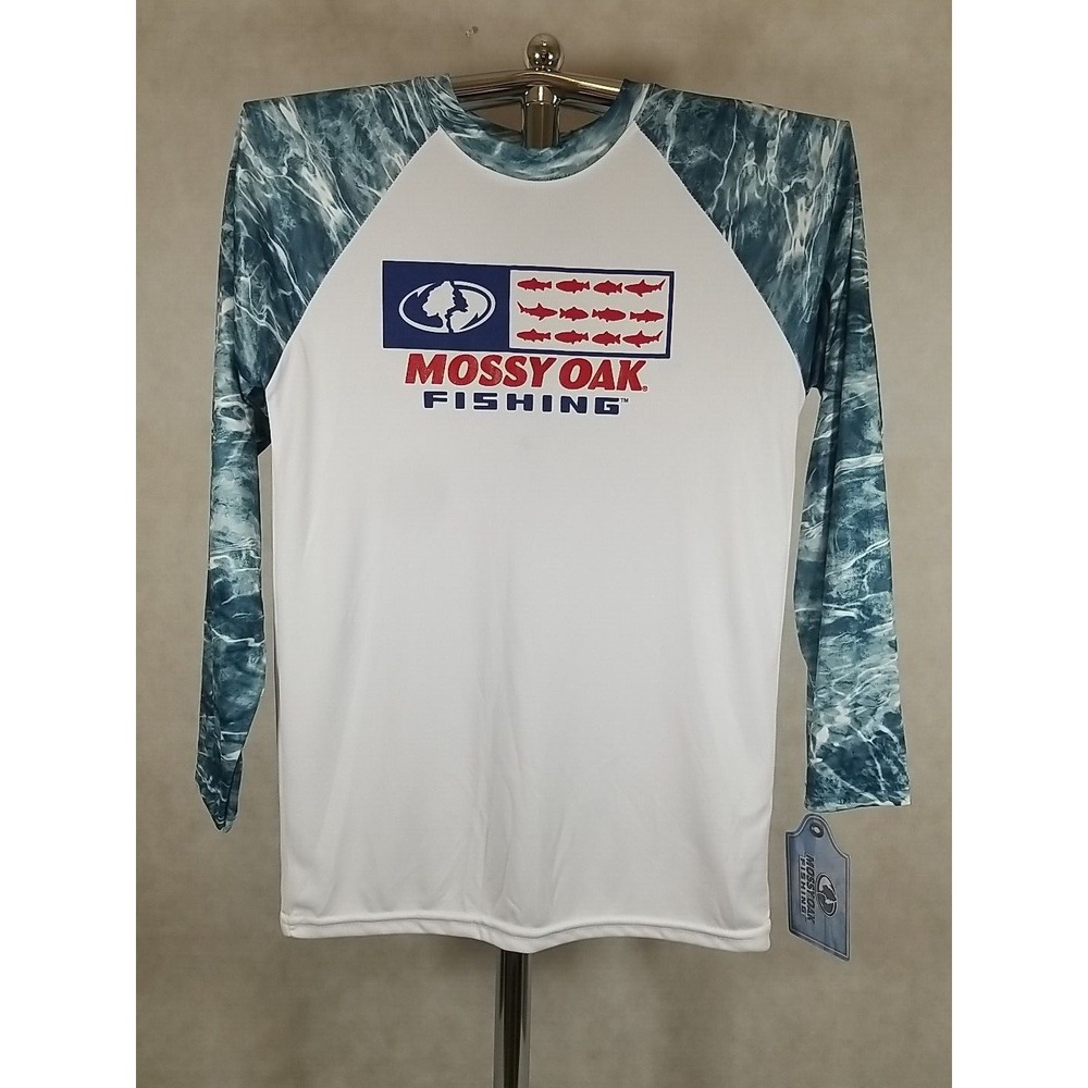 Mossy Oak Fishing Shirt Boys Size 18 X-Large‎ Long Sleeve Blue White Red NWT